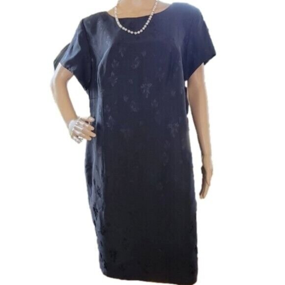 NEW John Roberts 18 Petite Dress 18WP Black embossed formal Secretary Retro NWT - Picture 1 of 11